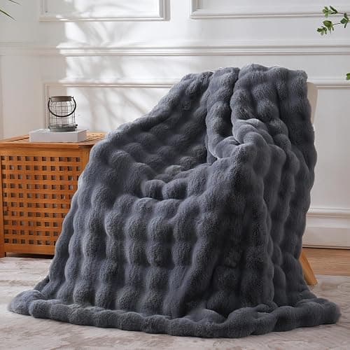 BENVWE Faux Fur Throw Blanket for Couch - Thickened Fluffy Soft Bubble Blanket for Living Room Home Decor - Fathers Day Birthday Gifts for Women Men, Grey, 50" x 60", 1300GSM - Image 1