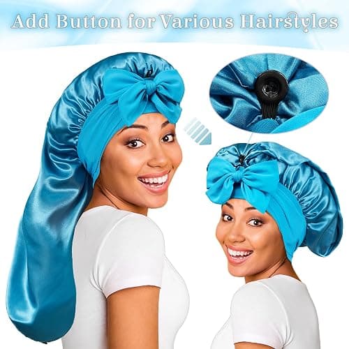 ROYBENS Long Bonnet Satin Hair Silk Bonnet for Sleeping Women, Silky Bonnets for Women with Tie Band, Sleep Cap for Braids Curly Hair thumbnail 3