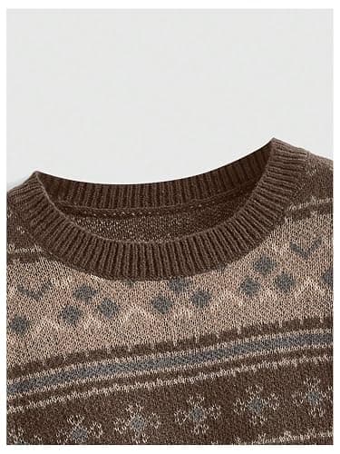 MakeMeChic Women's Winter Christmas Sweaters Grandpa Vintage Striped Oversized Long Sleeve Crew Neck Brown Knit Sweater thumbnail 4
