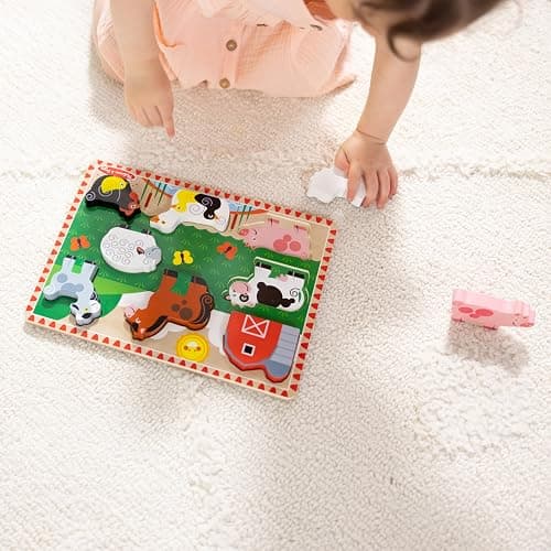 Melissa & Doug Farm Wooden Chunky Puzzle (8 pcs) - FSC Certified | 8 Chunky Wooden Pieces, Stand-Up Farm Animals and Barn, Motor Skill Building Puzzle Play, Toddler Toys for Kids, Ages 2+ thumbnail 7
