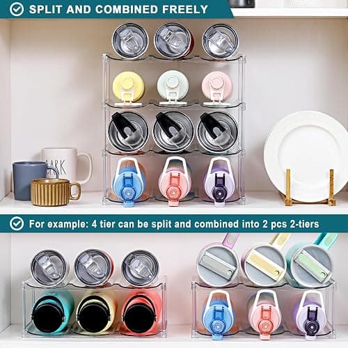 LARGER Compartment - Stackable Water Bottle Organizer Holder - for Stanley & Others' Large Tumbler - Clear Wine Rack, Cup Bottle Holder for Cabinet Home Countertop Fridge Pantry Shelf, 4 Tier Hold 12 thumbnail 5