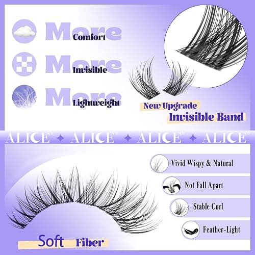 Natural Lash Clusters Wispy Cluster Eyelash Extensions Invisible Band Individual Lashes C-Curly DIY Lash Extension 8-16mm Waterproof Soft Cluster Lashes 168pcs by ALICE thumbnail 3