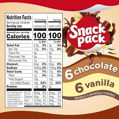 Snack Pack Chocolate and Vanilla Pudding Cups FamilyPack, 3.25 Ounce (Pack of 24) thumbnail 2