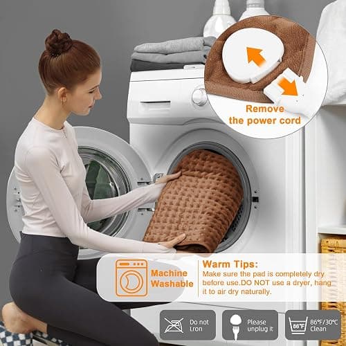 Deepsoon Heating Pad,Electric Heating Pads for Back,Neck,Abdomen,Moist Heating Pad for Shoulder,Knee,Arms,Legs,Dry/Moist Heat & Auto Shut Off,Birthday Gifts for Men and Women,Brown,24x12 Inch thumbnail 7