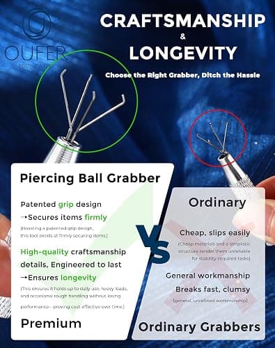 OUFER Piercing Ball Grabber, 16G 18G Flat Back Earrings Piercing Guide needle Tool, Surgical Steel Internally Threaded Push Pin External Thread Assistant Body Piercing Kit for Ear Nose Lip Tool thumbnail 3