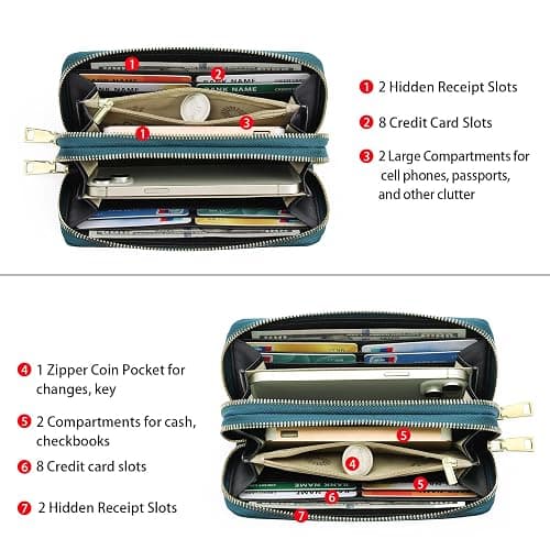 GOIACII Women's Wallet Large Capacity Double Zip Ladies Card Phone Holder RFID Blocking Wristlet Leather thumbnail 4