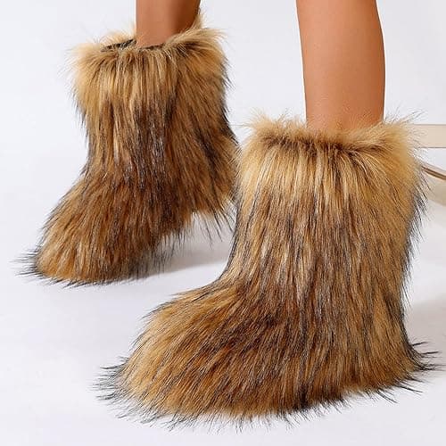 YXCFEWD Fur Boots for Women Winter Fluffy Furry Boots for Girls Flat Heel Snow Boots thumbnail 2