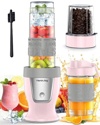 HoninJoy Smoothie Blender, 650W Personal Blenders for Shakes and Smoothies with Grinder Cup & 2 BPA-Free Portable Cups (20oz+14oz), Portable Blender for Juices, Smoothies Maker for Kitchen, Pink - Image 1