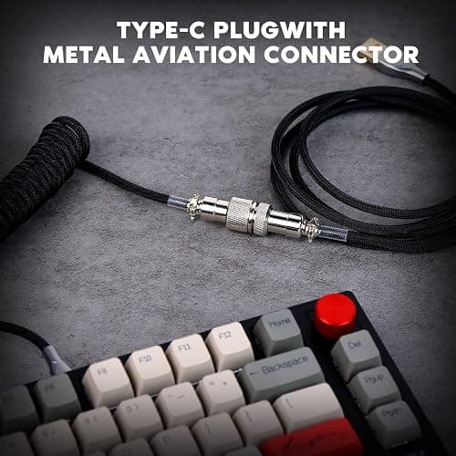 EPOMAKER MIX Type C Coiled Cable 1.8m, Type-C To USB A, TPU Mechanical Keyboard Cable with Detachable Aviator Connector for Gaming Keyboard (Black) thumbnail 2