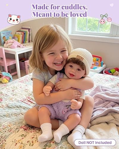 BABESIDE 4-Piece Baby Doll Clothes for 17-20 Inch Dolls, Purple Bear Outfit | Purple Bear Doll Outfit with Striped Top, Overalls, Bear-Ear Hat and Socks for Dress-Up and Pretend Play thumbnail 7