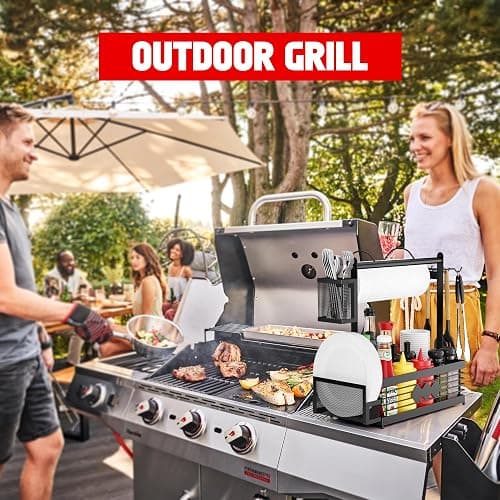 Grill Caddy for Outdoor Grill, BBQ Caddy with Camping Paper Towel Holder and Plate Holder, Picnic Utensil Condiment Kitchen Organizer for Camper, RV Patio Tailgate Essentials, Grilling Gifts for Men thumbnail 2