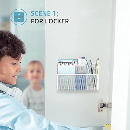 DALTACK Magnetic Pencil Holder Magnetic Shelf for the Whiteboard 3-Grid Mesh Magnetic Pen Holder for Refrigerator Magnetic Organizer Locker Accessories Organizer for Home, School and Office, White thumbnail 5