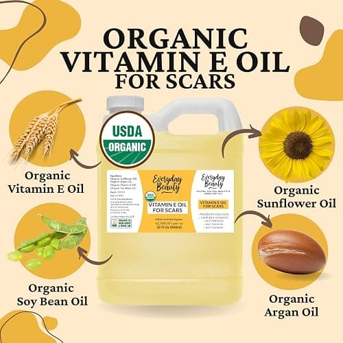Organic Vitamin E Oil Bulk - 32oz USDA Certified 100% All Natural Plant Based - Light and Unscented Great for Scars After Surgery - For Face, Skin and Nails - Anti-Aging, Reduce Appearance of Wrinkles - Unscented - 32 Fl Oz (Pack of 1) thumbnail 6