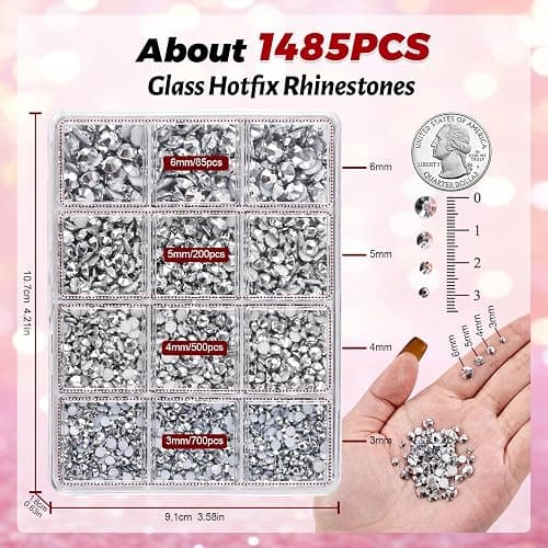 THARAHT 1485pcs Silver Resin Jelly Flatback Crystal Rhinestones 3-6mm With 2pcs 10mm Glue and for Clothing Shoes Nails DIY Art and Craft Decoration kit thumbnail 2