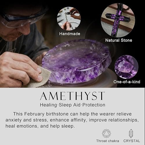 GTMJ Amethyst Cross Necklace for Men with Adjustable Box Chain For Everyday Wear Christian Men's Cross Necklace Jewelry Gifts thumbnail 2