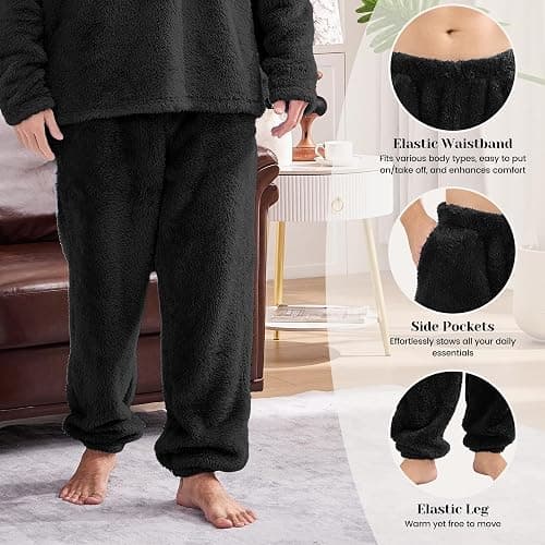 PJGGZ Mens Fleece Pajama Pants, Winter Warm Fuzzy Lounge Bottoms Long Soft Plush Fluffy Pj Pants with Pockets thumbnail 3