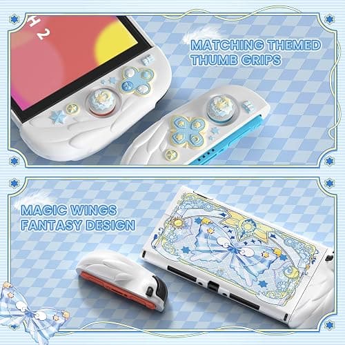 PlayVital Magic Wings Protective Case with Stand for Nintendo Switch 2 | Joycon Silicone Grips, PC Console Hard Shell, 2 Joystick Caps | Cute Animal Accessories Dockable Cover for Switch 2 - White thumbnail 4