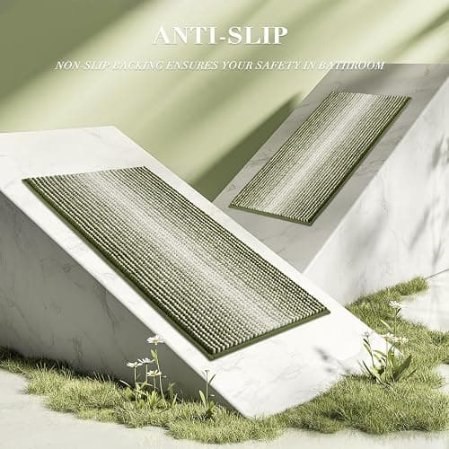 BSICPRO Bathroom Rugs and Mats Sets, 2 Piece Thick Absorbent Chenille Bath Mat Rug Set Non Slip, Soft Shaggy Bath Room Floor Mats for Bathroom, Machine Washable (Sage, 20" x 32" Plus 16" x 24") thumbnail 5