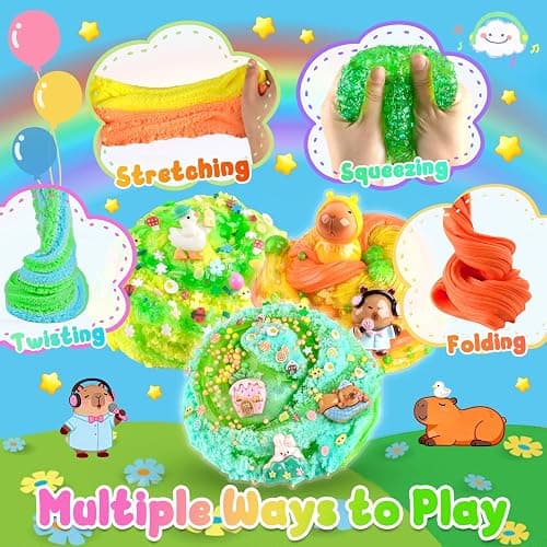 LAWOHO 6 Pack Capybara Slime Kit, Cloud Butter Clear Crunchy Slime with Slime Add-Ins, Non-Sticky Bingsu Slime Toys for Stress Relief, DIY Capybara Party Favors for Birthday Goodie Bag Stuffers thumbnail 4