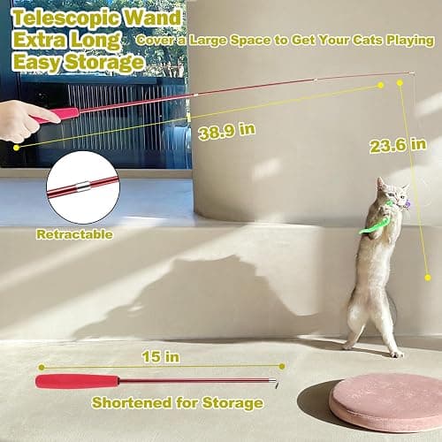 MeoHui Cat Toys for Indoor Cats, Interactive Cat Toy 2PCS Retractable Wand Toy and 9PCS Cat Feather Toys Refills, Funny Kitten Toys Cat Fishing Pole Toy for Bored Indoor Cats Chase and Exercise thumbnail 3