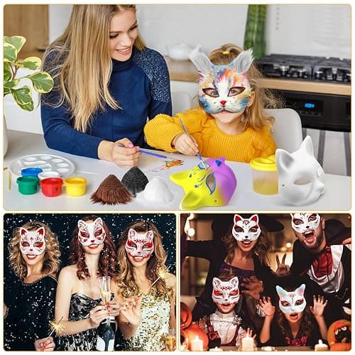6PCS Cat Mask with Eye Mesh Fur Beard and Gem Stickers,Cat Mask DIY Set, Costume for Masquerade,Halloween,Cosplay Parties thumbnail 6