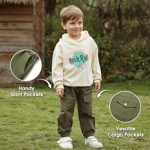 VZF Boys Cargo Pants, 2 Packs Toddler Elastic Waist Joggers, Cotton Hiking Pants Casual Outdoor School for 2-9Y thumbnail 3