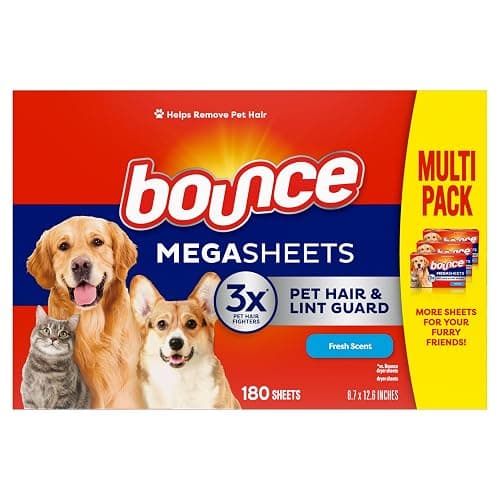 Bounce Pet Hair and Lint Guard Mega Dryer Sheets with 3X Pet Hair Fighters, Fresh Scent, 180 Count thumbnail 7