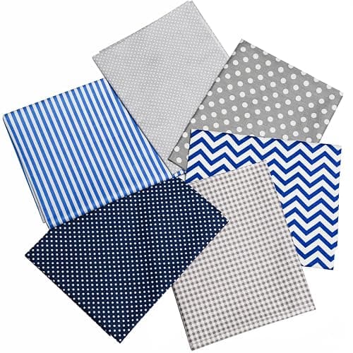 100% Cotton Printed Cloth, Fat Quarters Fabric Bundles, Blue & Grey Stripe, Polka Dot, Wave, Gingham Patterns, 6 Pcs Quilting Patchwork Fabric, 18"x22", for Sewing DIY Crafts thumbnail 2