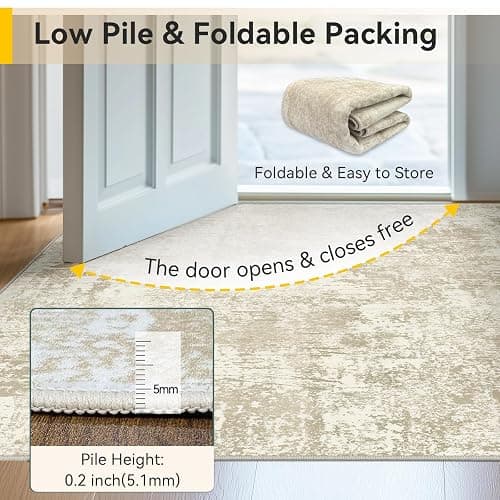 RELEANY Washable Area Rugs 5'x7' Non-Slip Modern Abstract Soft for Living Room Entryway Bedroom Nursery, Print Pattern, Beige Cream Brown thumbnail 8