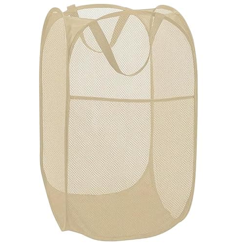 BATTOO Deluxe Strong Mesh Pop up Laundry Hamper Basket with Side Pocket for Laundry Room, Bathroom, Kids Room, College Dorm or Travel Beige - Image 1