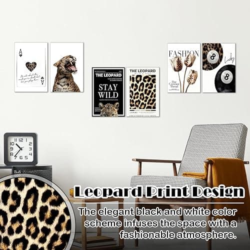 6Pcs Leopard Print Bedroom Decor, Chic Trendy Vogue Poster Set, Canvas Room Decor Aesthetic Bedroom Wall Art, Fashion Y2K Room Decor for Teens, Young Adults Wall Decoration (Unframed, 20X30cm) thumbnail 3