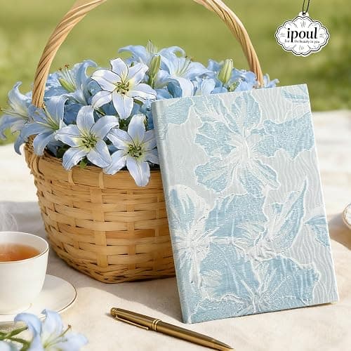 ipoul Hardcover Journal, Flower Notebook, A5, 6x8, Lined Pages, Lay-flat, Beautiful Journal for Women, Lily Flower, Blue Journal for Writing, Personal Notebook, Dream Journal, Self Care Journal thumbnail 2