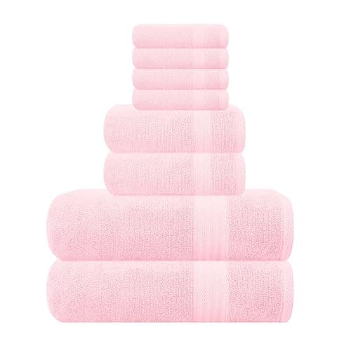 GLAMBURG Ultra Soft 8-Piece Towel Set - 100% Pure Ringspun Cotton, Contains 2 Oversized Bath Towels 27x54, 2 Hand Towels 16x28, 4 Wash Cloths 13x13 - Ideal for Everyday use, Hotel & Spa - Pink - Image 1