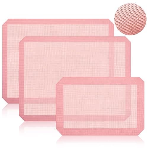 Ferrochef 3 Pack Perforated Baking Mats, 3 Pink Silicone Nonstick Mats Set | 2 Half Sheet 1 Quarter,Pink Sheet Reusable Oven Liners,Home Baking Supplies for Cookies Bread Pastry Pizza,16.5" x 11.6" - Image 1