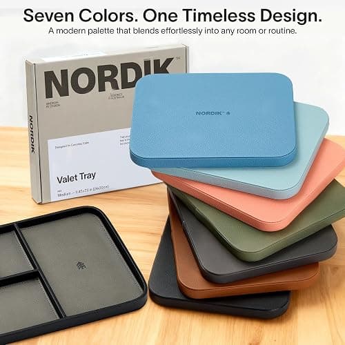 Nordik Leather Valet Tray - Pebble Black - 24x20 cm Medium Vegan Leather Tray for Entryway - Stylish Nightstand Organizer for Men - Modern Bedside Caddy - EDC Catchall for Keys Phone Wallet Jewellery thumbnail 7