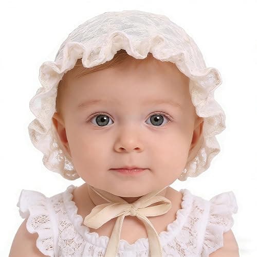 Baby Girl Soft Warm Bonnet Cap Lacy Cotton Newborn Infant Breathable Christening Eyelet Beanie Sun-Protection-Hat for 0-12M - Image 1
