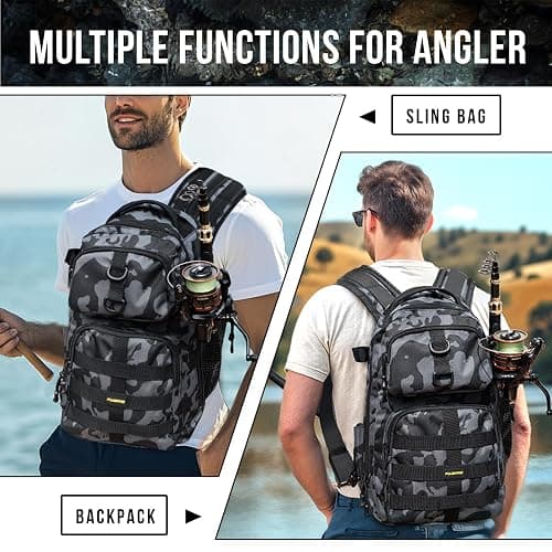 PLUSINNO Fishing Backpack with Tackle Boxes, Waterproof Fishing Sling Tackle Bag For Fishing Gear With Rod Holder, Fishing Gifts for Men With Fishing lures, Fishing pliers, Fish Lip Gripper. thumbnail 5