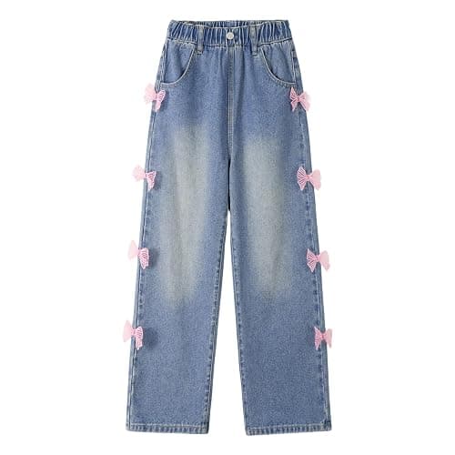 Rolanko Girls Jeans Denim Elastic Wasit Wide Leg Baggy Pants Kids Clothes 4-14 Years - Image 1