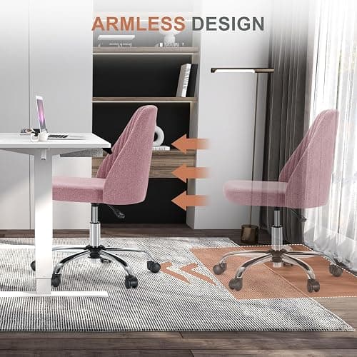 DUMOS Office Desk Chair, Modern Cute Rolling Vanity Swivel Task Seating with Wheels, Comfortable Back Seat Armless for Home, Bedrooms, Study, Student, Adults, Make-Up, Dressing Room Pastel Pink - Pastel Pink thumbnail 7