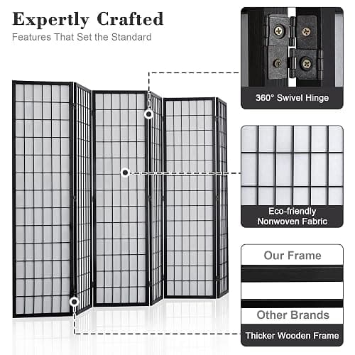 WelFurGeer 6 Panel Shoji Screen Room Divider, Folding Privacy Screens, Room Partitions and Dividers, Decorative Room Dividers, Wall Dividers for Room Separation, Japanese Room Divider for Home (Black) thumbnail 5
