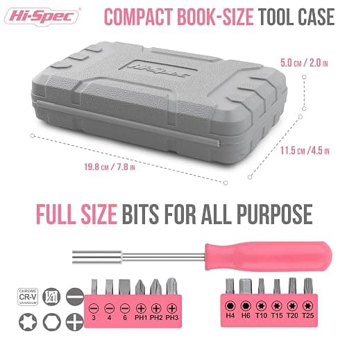Hi-Spec Mini Tool Box for Home & Office Use, 24-Piece Pink Small Compact Hand Tool Kit Set Organized in a Portable Toolbox Case thumbnail 2