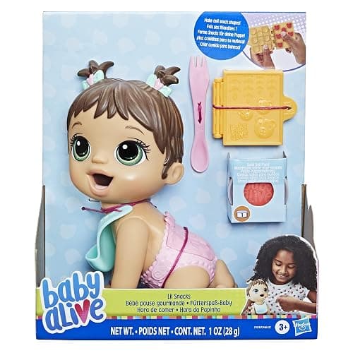 Baby Alive Lil Snacks Doll, Eats and Poops, Snack-Themed 8-Inch Baby Doll, Snack Box Mold, Toy for Kids Ages 3 and Up, Brown Hair thumbnail 3