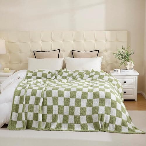 YIRUIO Checkered Knit Throw Blanket 50x60 | Ultra Soft Microfiber, Reversible, Fluffy Fuzzy Cozy, For Bed, Sofa Couch Home Decor thumbnail 2
