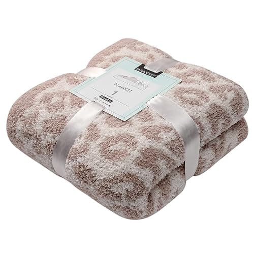 bearberry Fuzzy Leopard Knitted Throw Blanket Soft Cozy Warm Microfiber Blanket for Couch Sofa Bed Travel (Stone/Cream, 50"x60") - Image 1