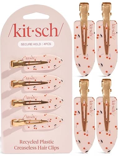 Kitsch Creaseless Hair Clips for Women - Cherry Print, 4pcs | No Crease, No Bend Hair Clips for Styling, Bangs, Makeup Application, Face Wash – Recycled Acrylic Hair Accessories - Image 1