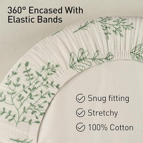 Muslin Bassinet Fitted Sheets, 2 Pack for Baby Boy and Girl, Soft Breathable Stretchy Baby Pad/Mattress Sheet Set, Universal Fit for Hourglass Oval and Rectangle Bassinet Mattress (Natural Leaves) thumbnail 6