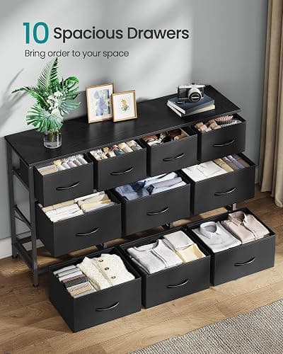 SONGMICS BELLAH Collection - Dresser for Bedroom, Chest of Drawers, TV Stand for TVs Up to 55 Inches, Living Room, Closet, 10 Drawers, Modern, Ink Black ULGS333BH02S thumbnail 4