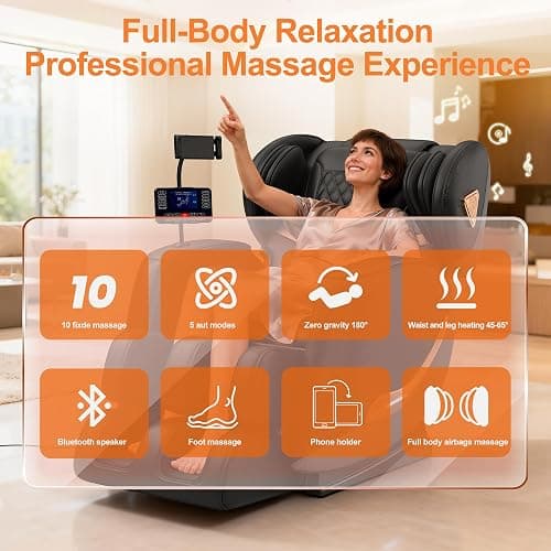 GOLD TIME Upgraded Massage Chair Full Body, Zero Gravity Recliner with Heat, 10 Fix Points, Bluetooth, Touch Screen, Footrest, Shiatsu Massage Chair Full Body for Parents, Seniors & Easy Assembly thumbnail 8