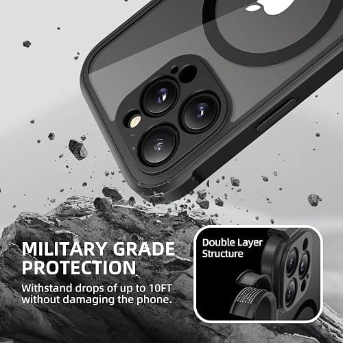 BERFY for iPhone 16 Pro Case, Compatible with MagSafe, Built-in Privacy Screen Protector and Camera Protection, Anti-Spy Full Body Shockproof Clear Phone Case for 16 Pro 6.3", Black thumbnail 8