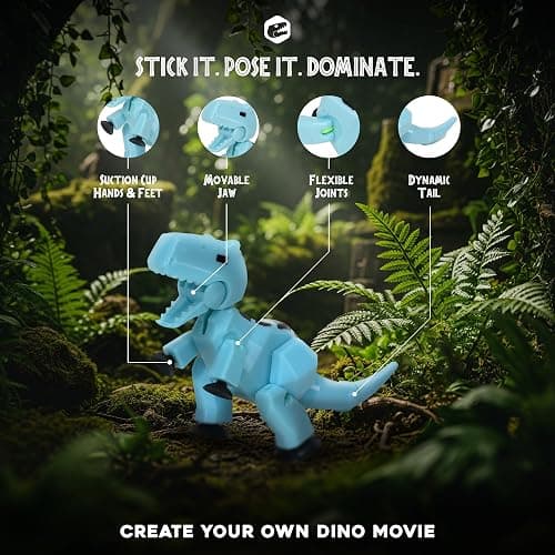 Zing Stikbot MEGA Dino, 6" Long x 3" Tall StikBot, Create Stop Motion Animation, Age 4+ (Ice Blue - Carnotaurus) thumbnail 5